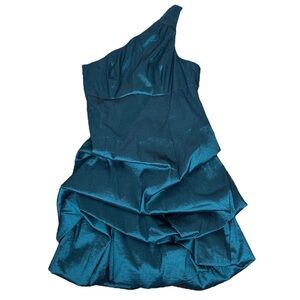 LE CHATEAU Puffball Tiered One Shoulder Cocktail Party Dress Emerald Green Sz M